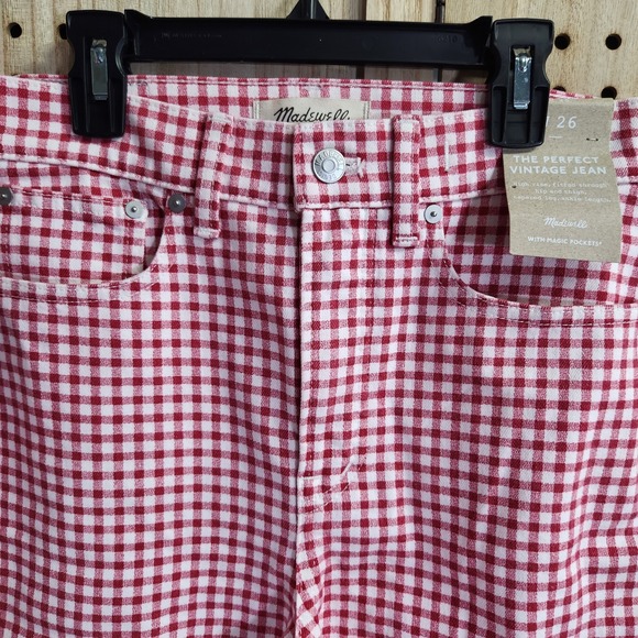 NWT Madewell The Perfect Vintage Ankle Jean Red Gingham Check W 26 Fitted Taper - Picture 12 of 13